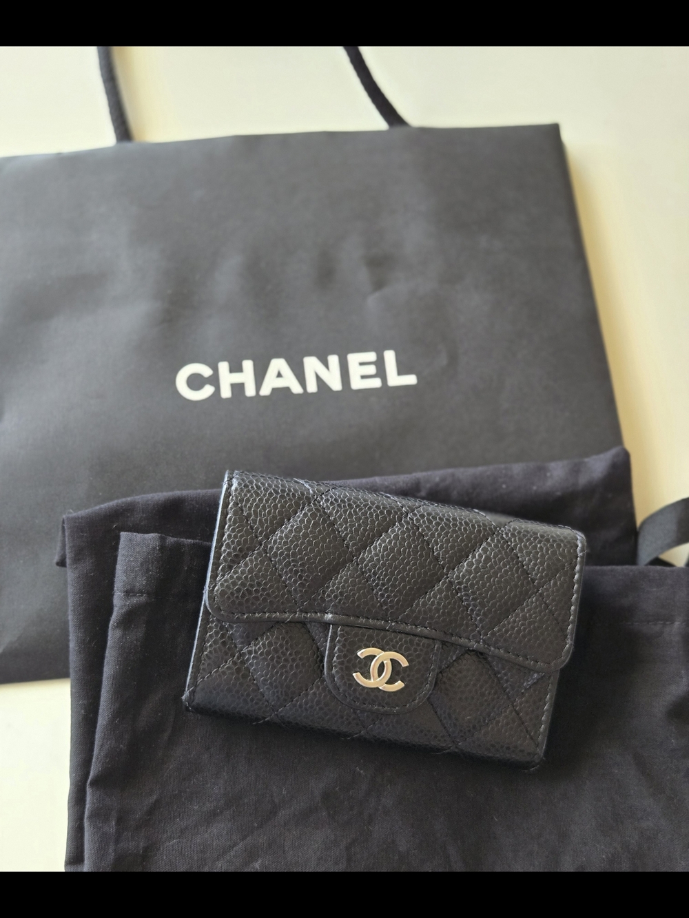 Chanel Black Quilted Leather Card Wallet